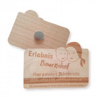 Holz Button mit Magnet - Beispiel Erlebnisbauernhof - Aufkleber