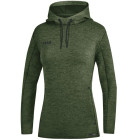 Jako Damen Kapuzensweat Premium Basic in khaki meliert Frontansicht - werbemittel.at