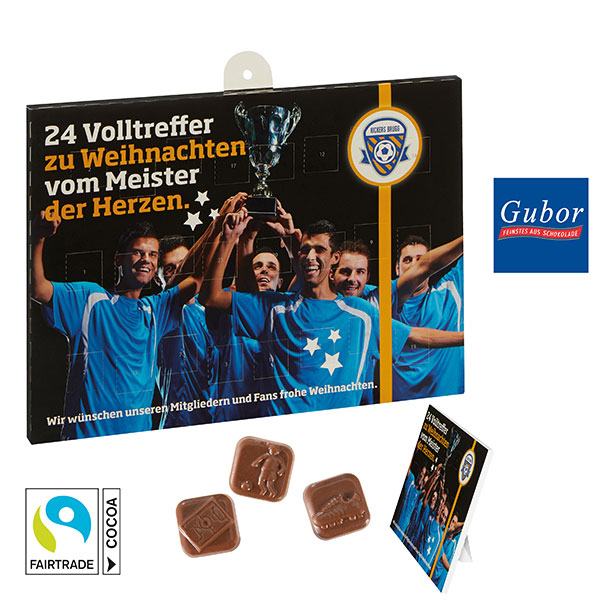A4 Adventskalender mit Schokolade befüllt in Fussballmotiven